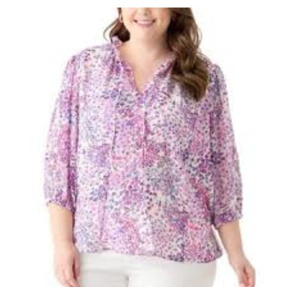 Philosophy Women's Plus Size Floral Print 3/4 Chiffon Sleeve Blouse - Size 2X - Picture 1 of 10